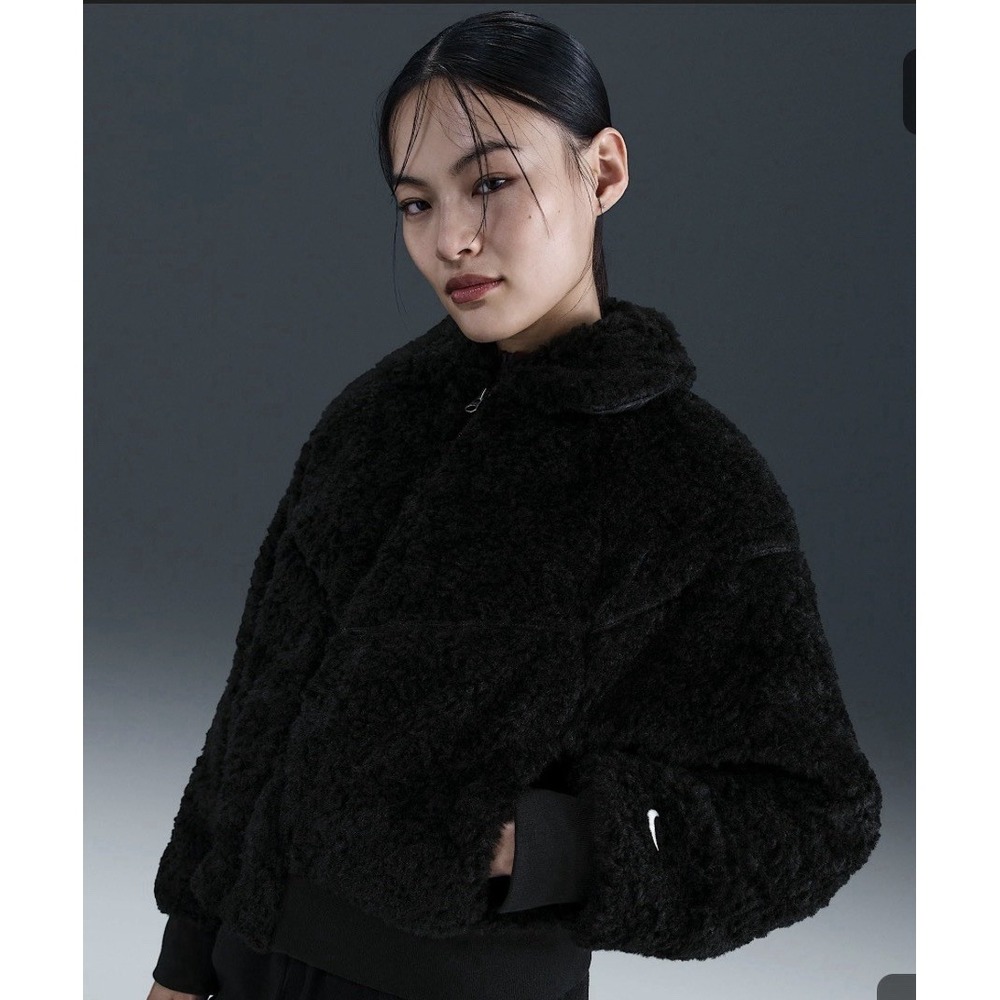 Nike Sportswear Essential Fur Black Bomber Jacket HV2807-010 NWT